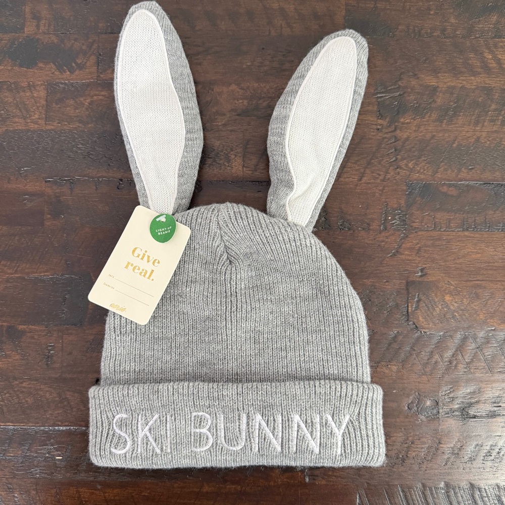 Aerie Light Up Bunny Ears Knit Beanie Hat in Gray NEW with Tags